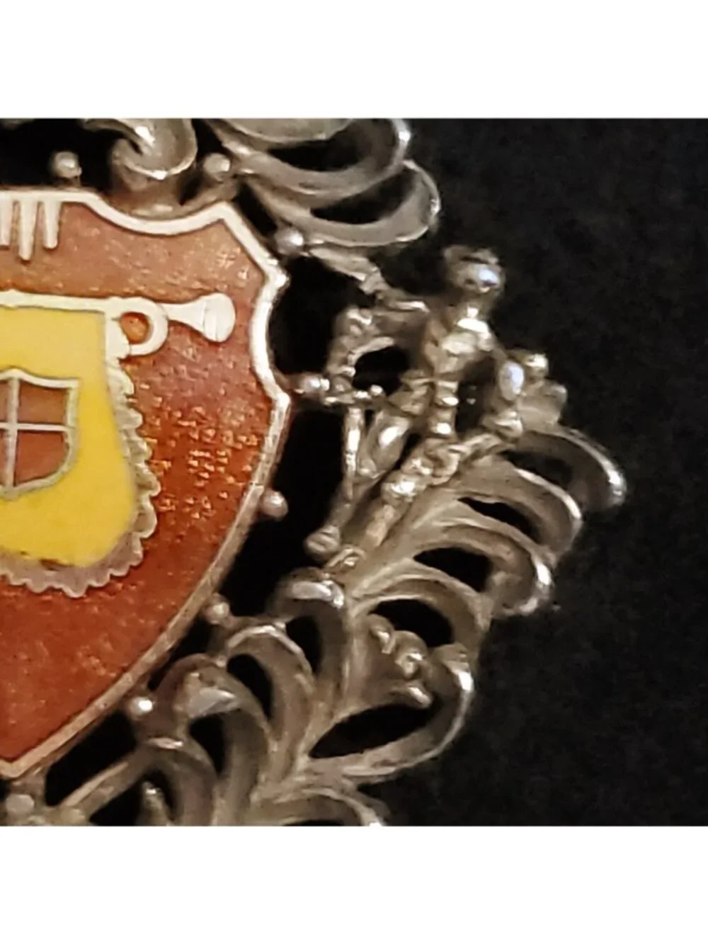 Vintage Heraldic Brooch Coat of Arms Gold Tone Enamel Statement 2.75